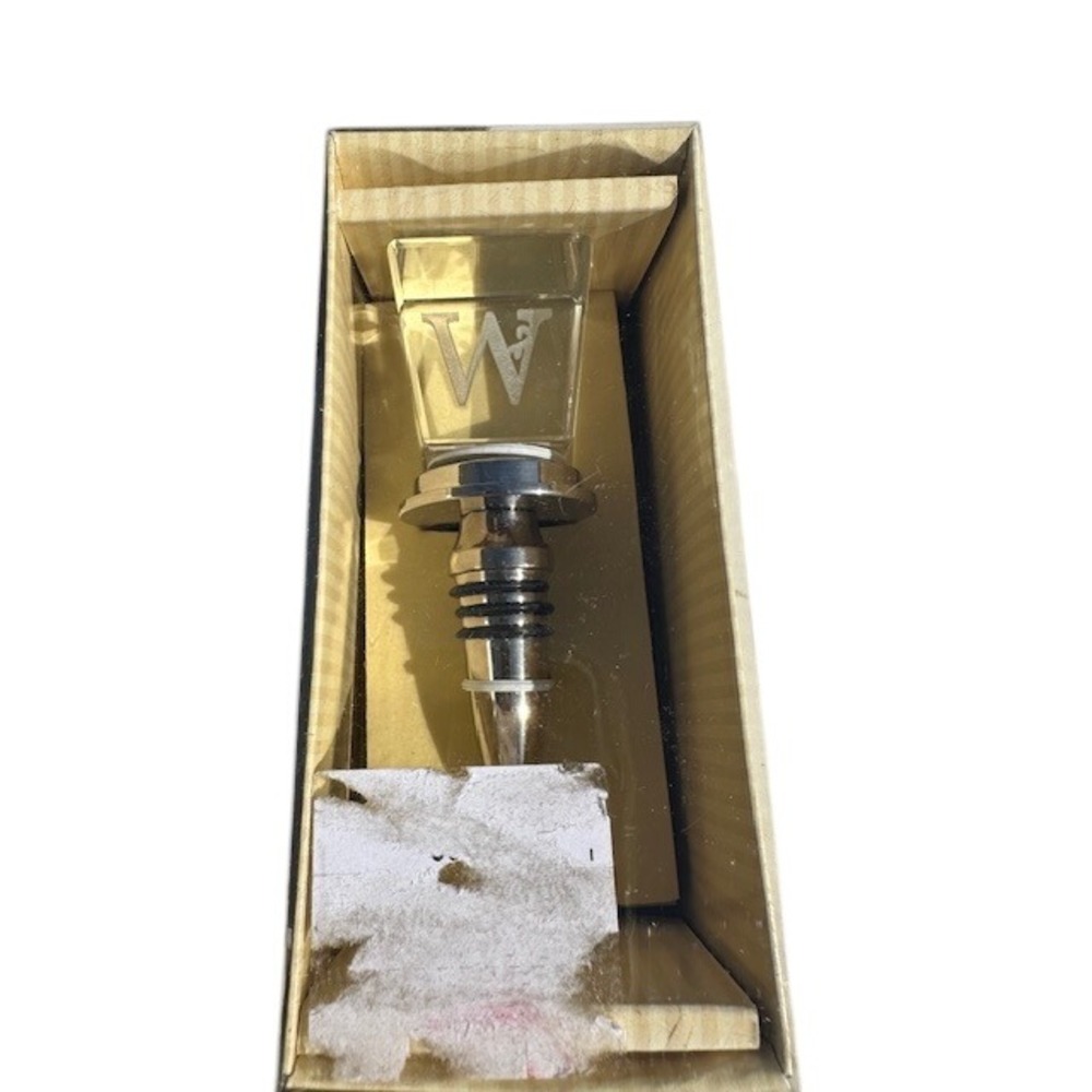 Cypress Home Monogram‎ Wine Stopper Letter W Crystal Glass Silver Barware New